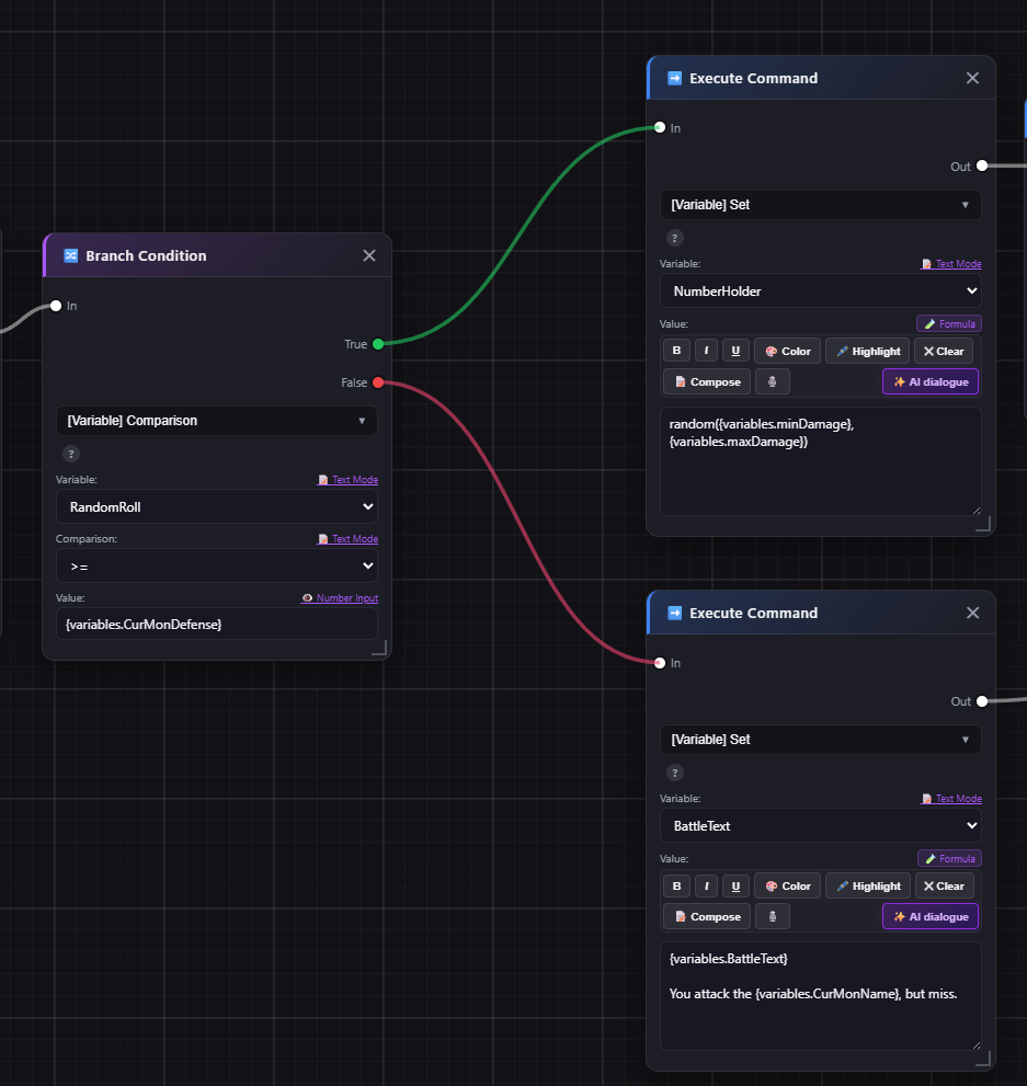 RagNext Visual Script Editor with Branch Conditions, Variable Comparisons, and AI Dialogue Rewrite
